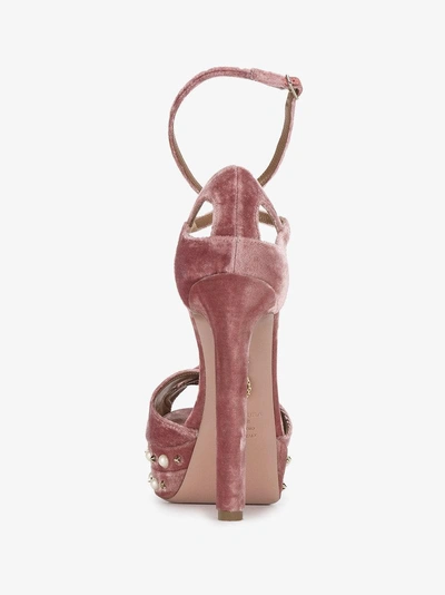 Shop Aquazzura Pink Harlow 140 Velvet Platform Sandals In Pink&purple