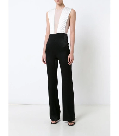 Shop Galvan Black & White Tulle Plunge Jumpsuit In Black/white