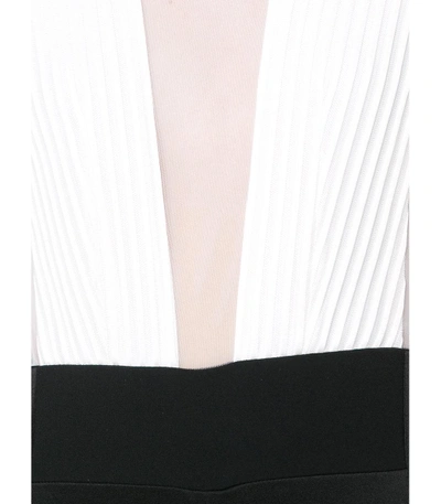 Shop Galvan Black & White Tulle Plunge Jumpsuit In Black/white