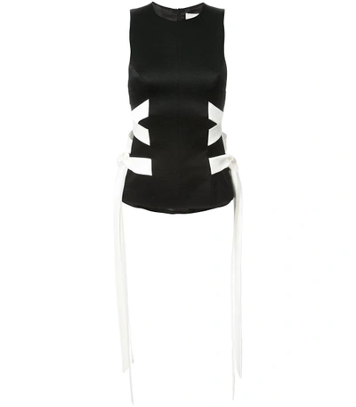 Shop Galvan Black & White Sleeveless Lace Up Top In Black/white