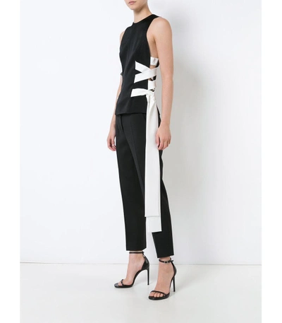 Shop Galvan Black & White Sleeveless Lace Up Top In Black/white