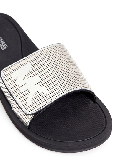 Shop Michael Kors 'mk' Logo Perforated Mirror Band Slide Sandals