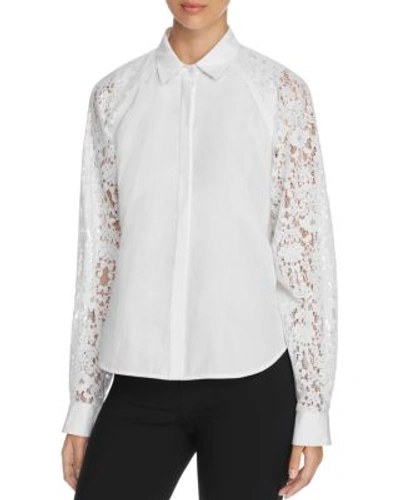 Shop Dkny Flocked Lace Panel Blouse In White