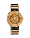 VERSACE V-METAL ICON ION-PLATED ROSE GOLD WATCH WITH BLACK LEATHER BAND, 40MM,VLC030014