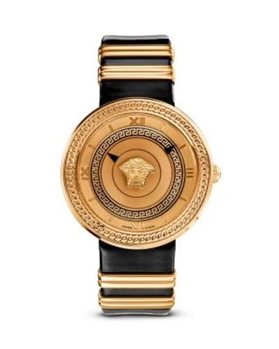 Versace V-metal Icon Ion-plated Rose Gold Watch With Black Leather Band, 40mm In Black/rose