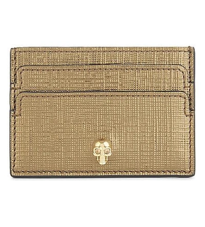 Shop Alexander Mcqueen Leather Skull Card Holder In Gold