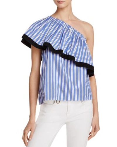 Shop Milly Shoulder Stripe Top In Blue