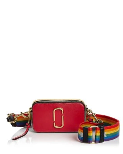 Marc Jacobs Snapshot Rainbow Strap Color Block Saffiano Leather Camera Bag In Shocking Pink Multi/gold