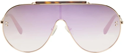 Shop Stella Mccartney Rose Gold Oversized Shield Aviator Sunglasses In 004 Rose Gold/havana