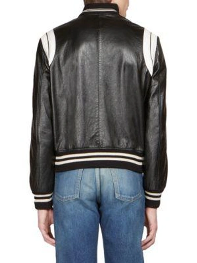 Shop Saint Laurent Classic Leather Teddy Jacket In Black White