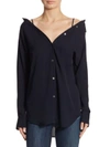 Theory Tamalee Classic Silk Button-up Shirt In Navy