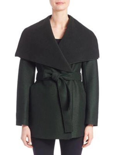 Yves Salomon Virgin Wool And Fleece Wrap Coat In Green