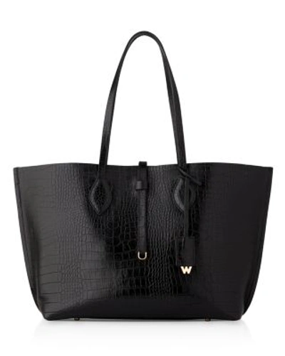 Whistles Embossed Leather Tote In Black/gold