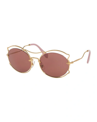 Miu Miu Waved Monochromatic Open-inset Sunglasses, Brown