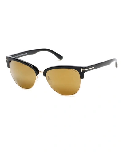 Tom Ford Fany Semi-rimless Cat-eye Sunglasses, Black/rose/bronze