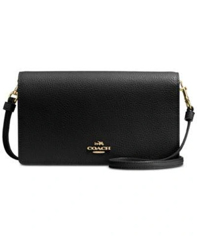 Shop Coach Foldover Crossbody Clutch In Polished Pebble Leather In Light Gold/black