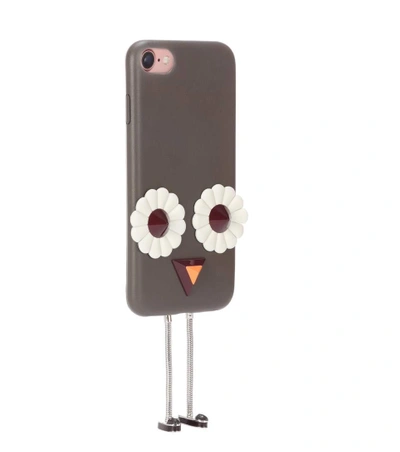 Shop Fendi Iphone 7 Embellished Leather Phone Case In Grey