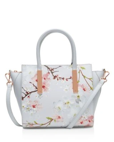 Ted Baker Oriental Blossom Leather Satchel In Light Gray/rose Gold