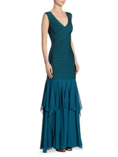 Shop Herve Leger Augustina Bandage Gown In Teal