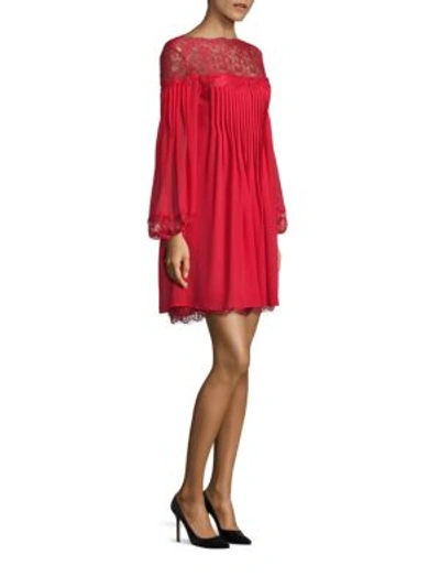 Shop The Kooples Lace Yoke Pleated Dress In Red