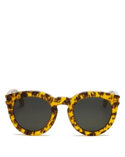 Shop Saint Laurent Sl 102 Round Sunglasses, 47mm In Honey Havana Cat/green Solid Lens