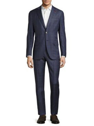Shop Isaia Regular Fit Plaid Suit In Dark Blue
