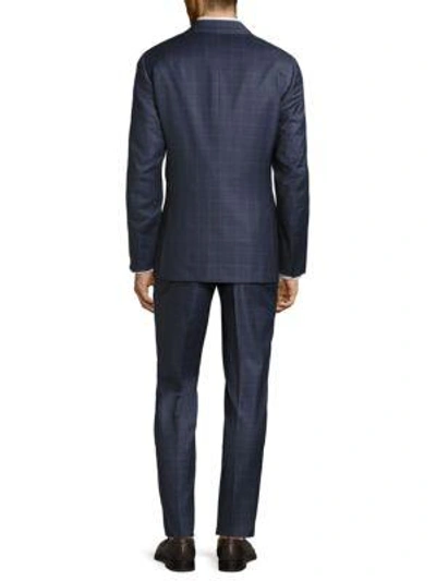 Shop Isaia Regular Fit Plaid Suit In Dark Blue