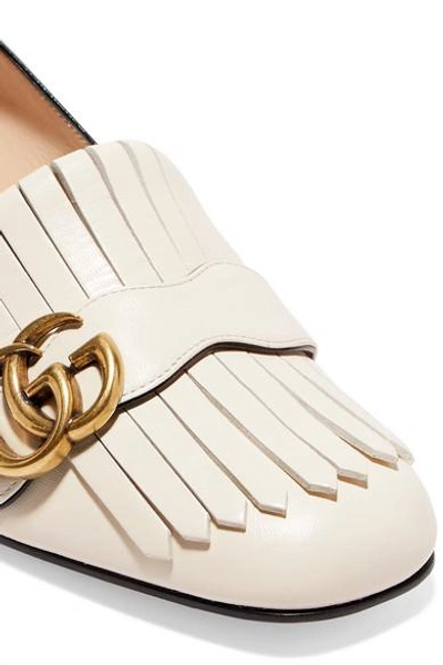 Shop Gucci Marmont Fringed Logo-embellished Leather Pumps