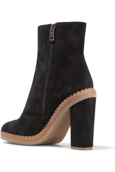Shop See By Chloé Scalloped Suede Ankle Boots