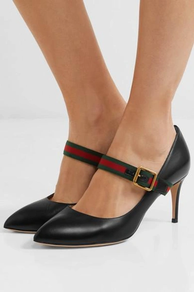 Shop Gucci Sylvie Grosgrain-trimmed Leather Pumps In Black