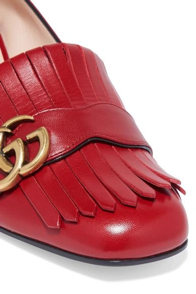 Shop Gucci Marmont Fringed Logo-embellished Leather Pumps In Red