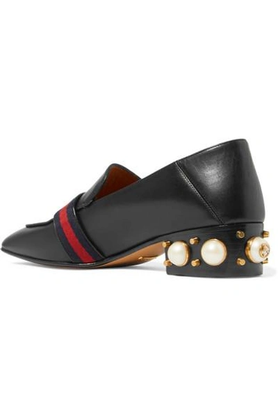 Shop Gucci Marmont Logo And Faux Pearl-embellished Leather Collapsible-heel Pumps In Black