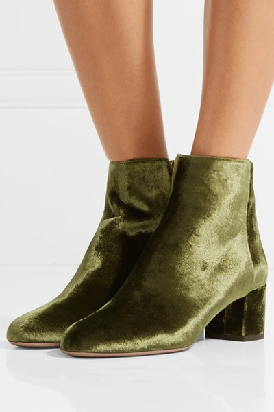 Shop Aquazzura Brooklyn Velvet Ankle Boots In Army Green