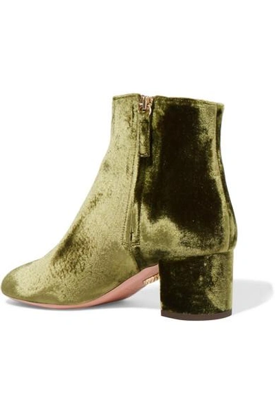 Shop Aquazzura Brooklyn Velvet Ankle Boots In Army Green