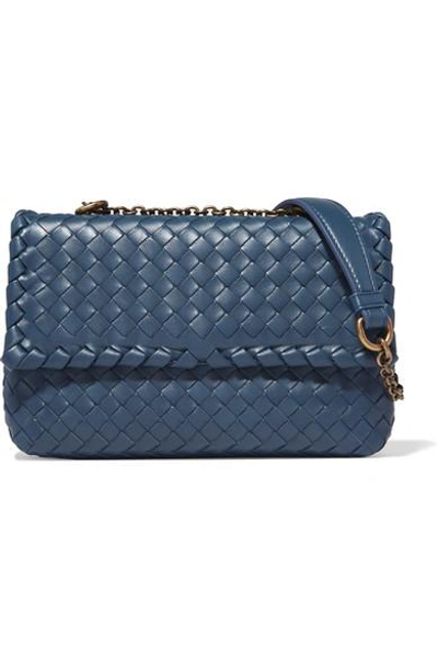 Shop Bottega Veneta Olimpia Baby Intrecciato Leather Shoulder Bag In Blue
