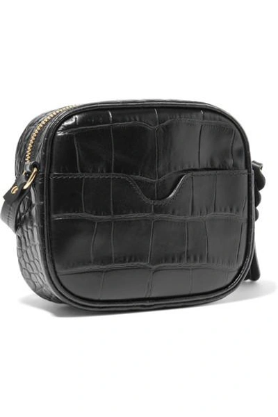 Shop Alexander Mcqueen Croc-effect Leather Camera Bag In Black