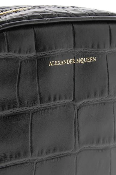 Shop Alexander Mcqueen Croc-effect Leather Camera Bag In Black