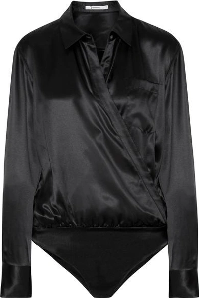 Shop Alexander Wang T Wrap-effect Silk-charmeuse Bodysuit