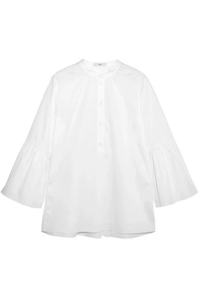 Tibi Tunic With Shirred Back & Bell Sleeve In White | ModeSens