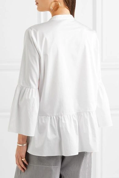 Tibi Tunic With Shirred Back & Bell Sleeve In White | ModeSens