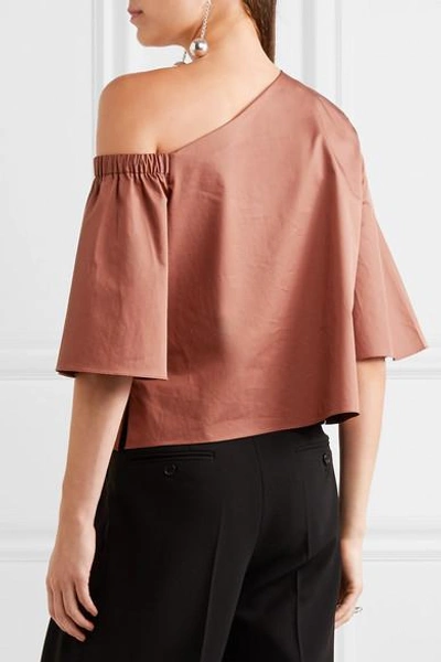 Shop Tibi One-shoulder Cotton-poplin Top In Brick