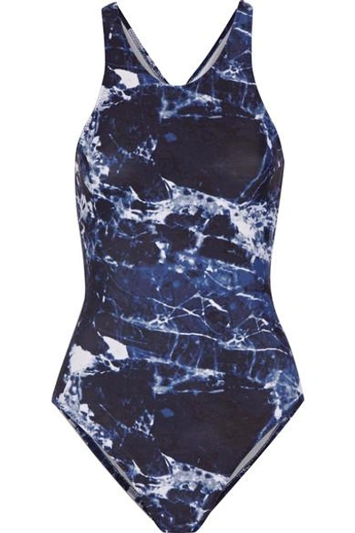 Shop Norma Kamali Racer Mio Printed Swimsuit In Royal Blue