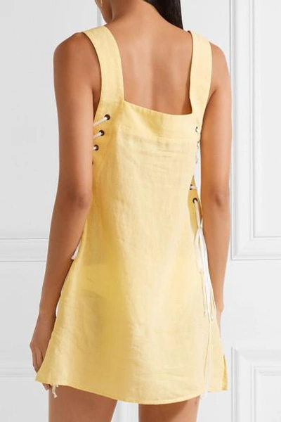 Shop Marysia Waikiki Lace-up Linen Mini Dress In Yellow
