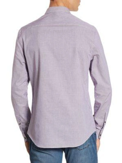 Shop Armani Collezioni Mini Plaid Cotton Casual Button-down Shirt In Blue