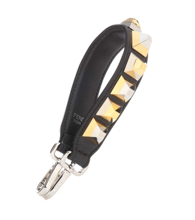 Fendi Mini Strap You Embellished Leather Bag Strap In Nero+palladiometallico