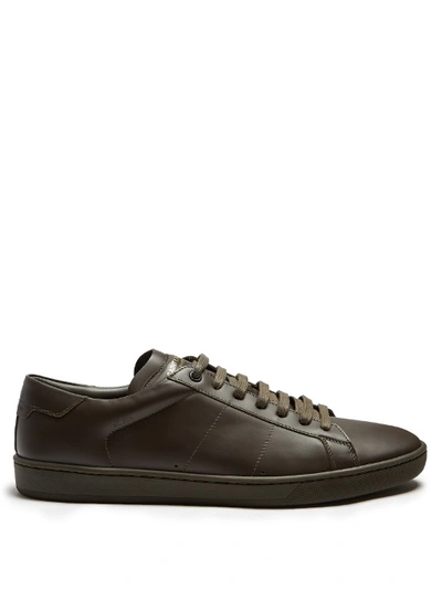 Saint Laurent Court Classic Low-top Leather Trainers In Khaki