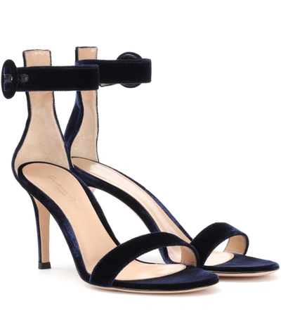 Shop Gianvito Rossi Portofino 85 Velvet Sandals In Blue