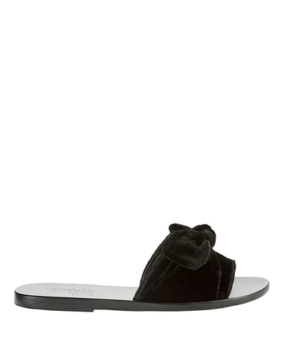 Shop Ancient Greek Sandals Taygete Black Velvet Bow Slides