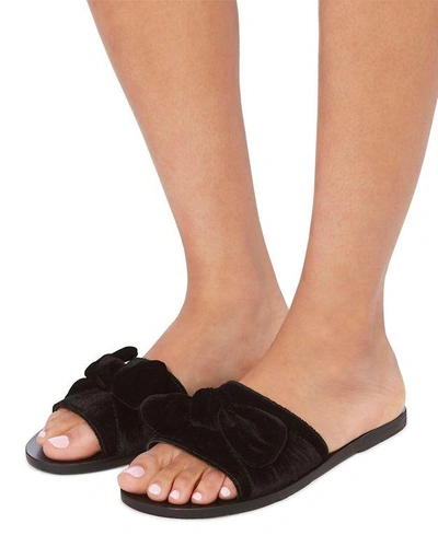 Shop Ancient Greek Sandals Taygete Black Velvet Bow Slides
