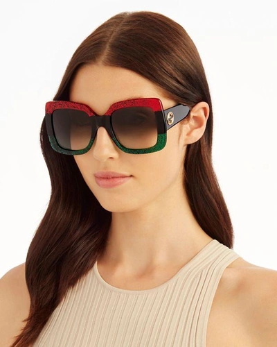 Shop Gucci Oversized Square Glitter Sunglasses